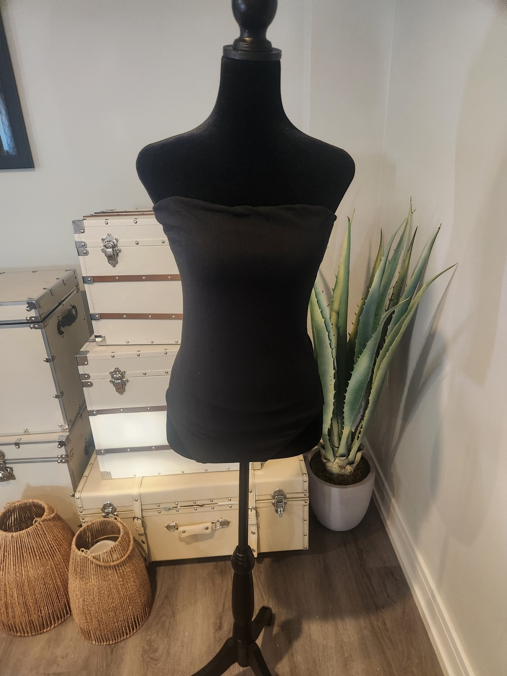 NWT Black Strapless Ribbed Bodysuit